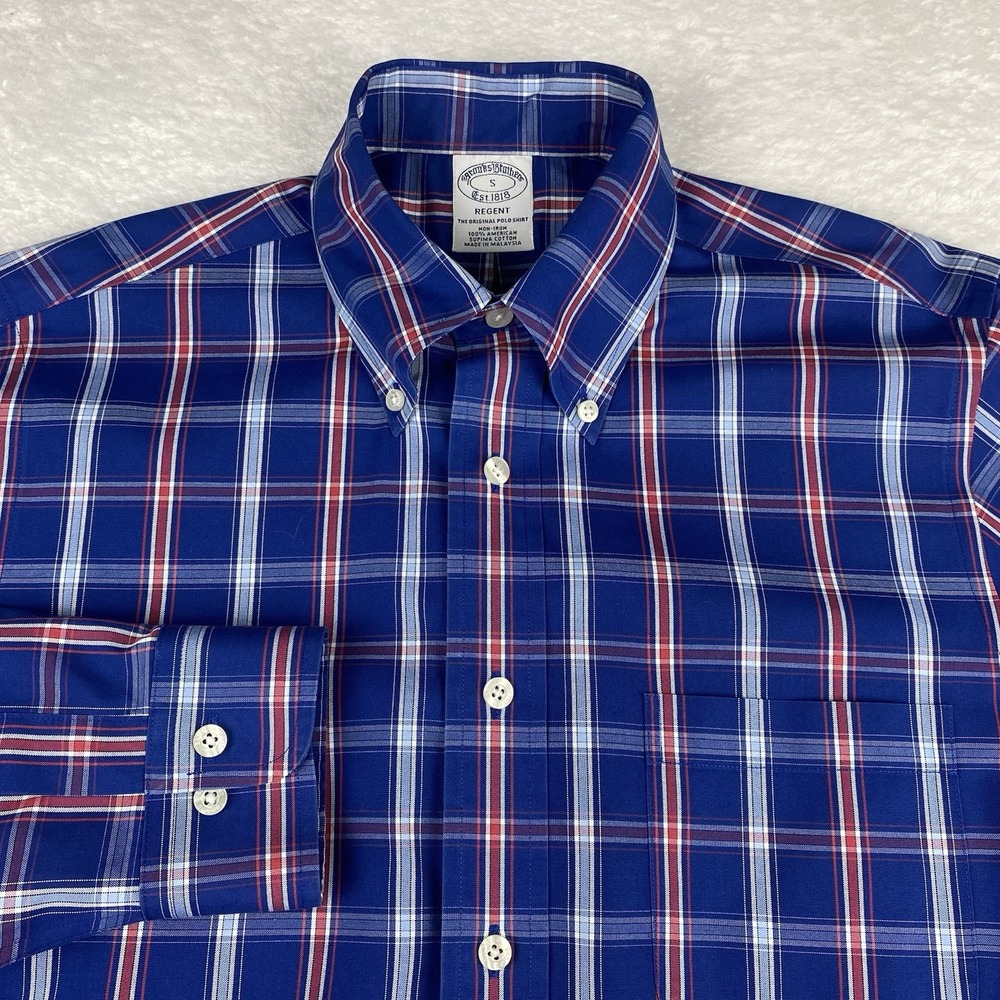 Brooks Brothers Shirt Mens Small Red/White/Blue Plaid Regent No Iron